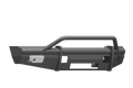 The 2017-2021 Ford F-250 Vaquero Front Non-Winch Bumper Pre-Runner Guard in texture black features angular edges, a grille guard, mesh end panels, horizontal mounting area, and cutouts for lights—offering robust protection for your truck.