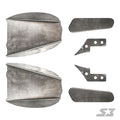 Two sets of S3 Power Sports 2017+ Can-Am Maverick X3 64 Trailing Arms Weld-In Gusset Kit parts are displayed on a white background, each set including a large curved piece and three smaller flat components with a brushed metal finish.