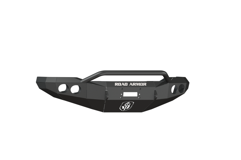A rugged, modern Stealth Front Winch Bumper in texture black for 1999-2004 Ford F-250 features an angular design with a pre-runner guard, round cutouts, and fits Warn M12000 & Smittybilt XRC winches—perfect for off-road use.