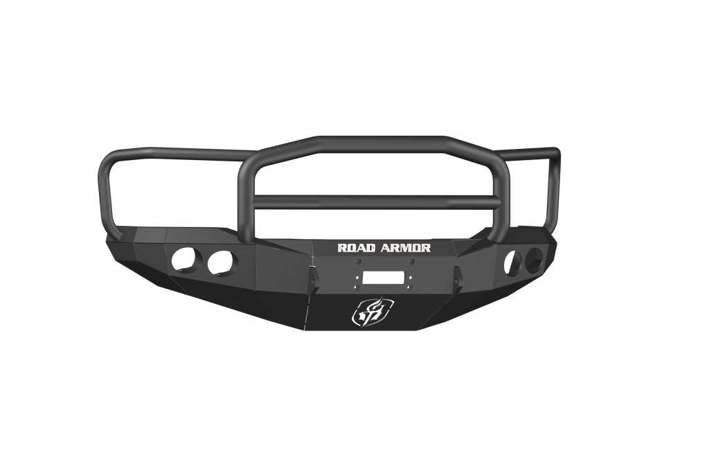 A textured black Stealth Front Winch Bumper Lonestar Guard, designed for 1999-2004 Ford F-250, with heavy-duty metal build, angular style, grille bars, two side cutouts, central logo, and off-road features; shown on transparent background.