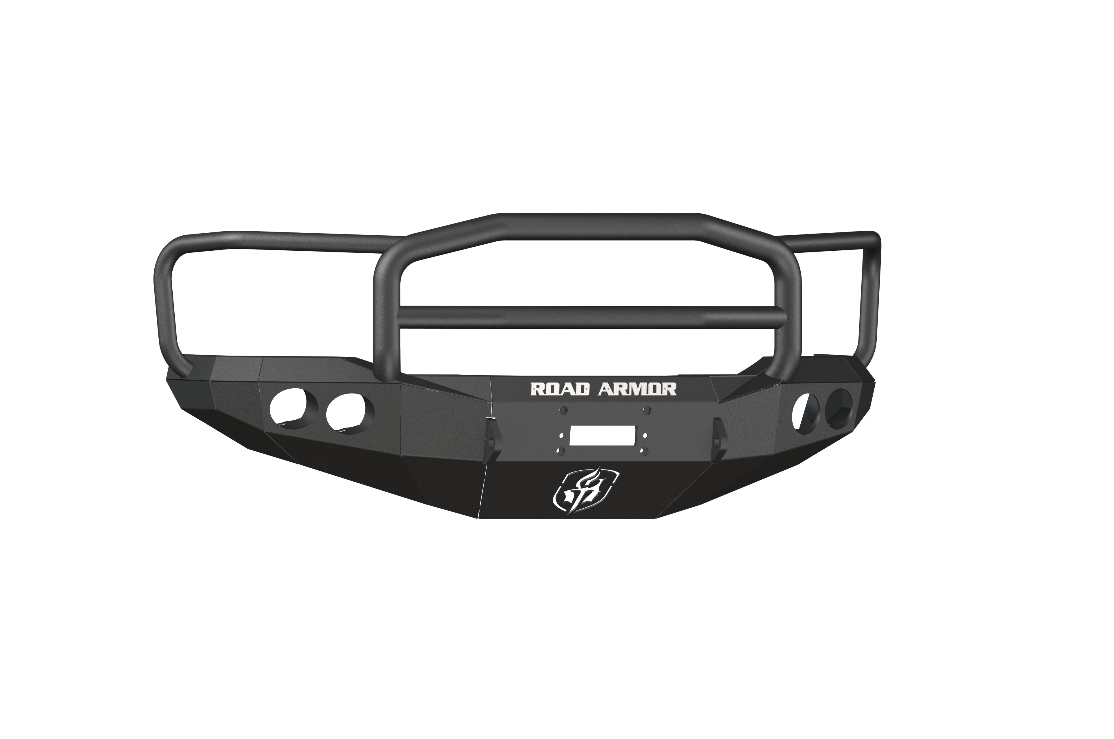 A textured black Stealth Front Winch Bumper Lonestar Guard, designed for 1999-2004 Ford F-250, with heavy-duty metal build, angular style, grille bars, two side cutouts, central logo, and off-road features; shown on transparent background.