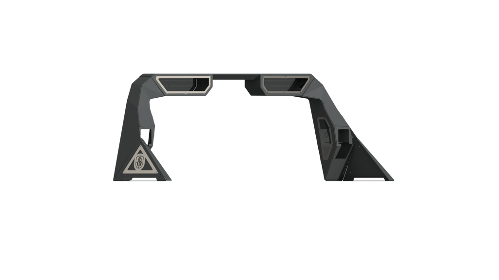 1999-2021 Ford F-250 Identity Headache Rack With Bedrail Pods, Dual 10In Center Light Pod W/3Rd Brake Lamp Relief, Ring Raw Steel Road Armor