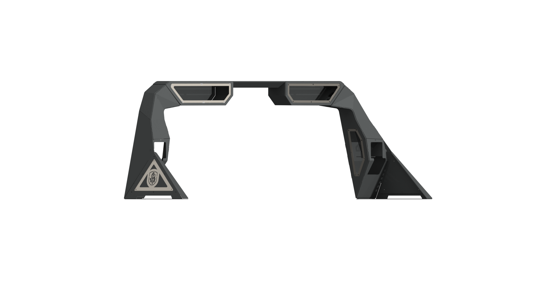 1999-2021 Ford F-250 Identity Headache Rack With Bedrail Pods, Dual 10In Center Light Pod W/3Rd Brake Lamp Relief, Ring Raw Steel Road Armor