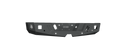 The 1999-2010 Ford F250 Spartan Rear Bumper by Road Armor features a textured black finish, angular rugged design, multiple cutouts, mounting holes, and a left-side logo, shown isolated on white to highlight its shape and structure.