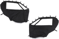 Two black fabric covers shaped like car windows are shown on a plain white background. Each cover features several loops or tabs along the edges, likely for attachment, and has a cut-out area matching the shape of a car window.