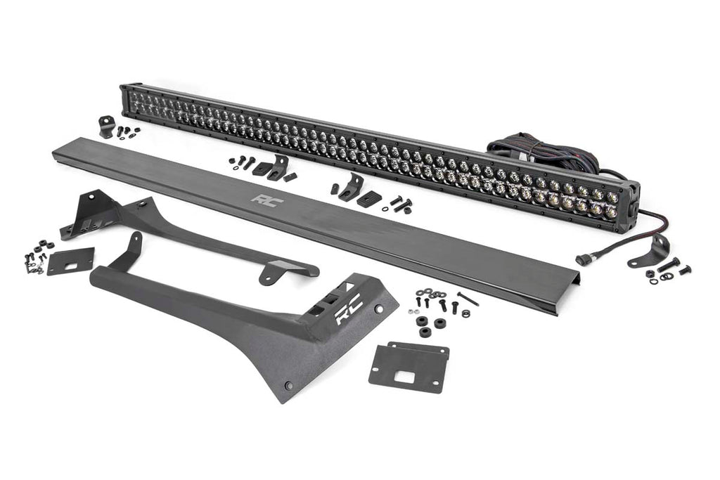 Rough Country Jeep 50-inch Straight LED Light Bar Upper Windshield Kit w/ Dual-Row Black Series LED | White DRL (20-22 Gladiator JT, 18-22 Wrangler JL)