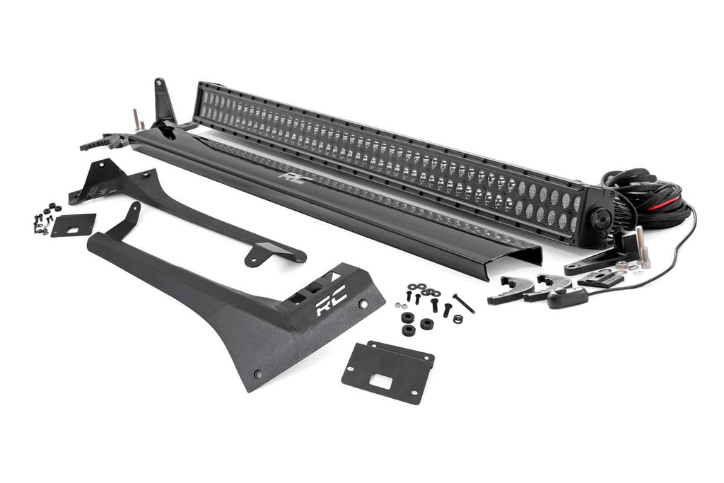 Rough Country Jeep 50-inch Straight LED Light Bar Upper Windshield Kit w/ Dual-Row Black Series LED (20-22 Gladiator JT, 18-22 Wrangler JL)