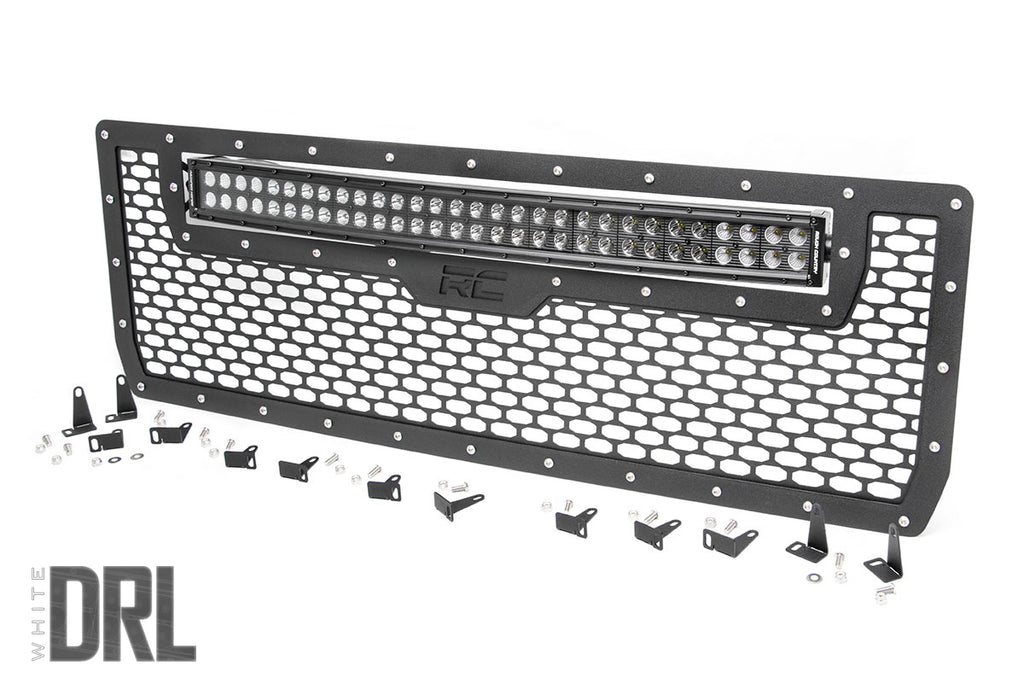 Rough Country Mesh Grille | 30" Dual Row LED | Black | White DRL | GMC Sierra 1500 (14-15)