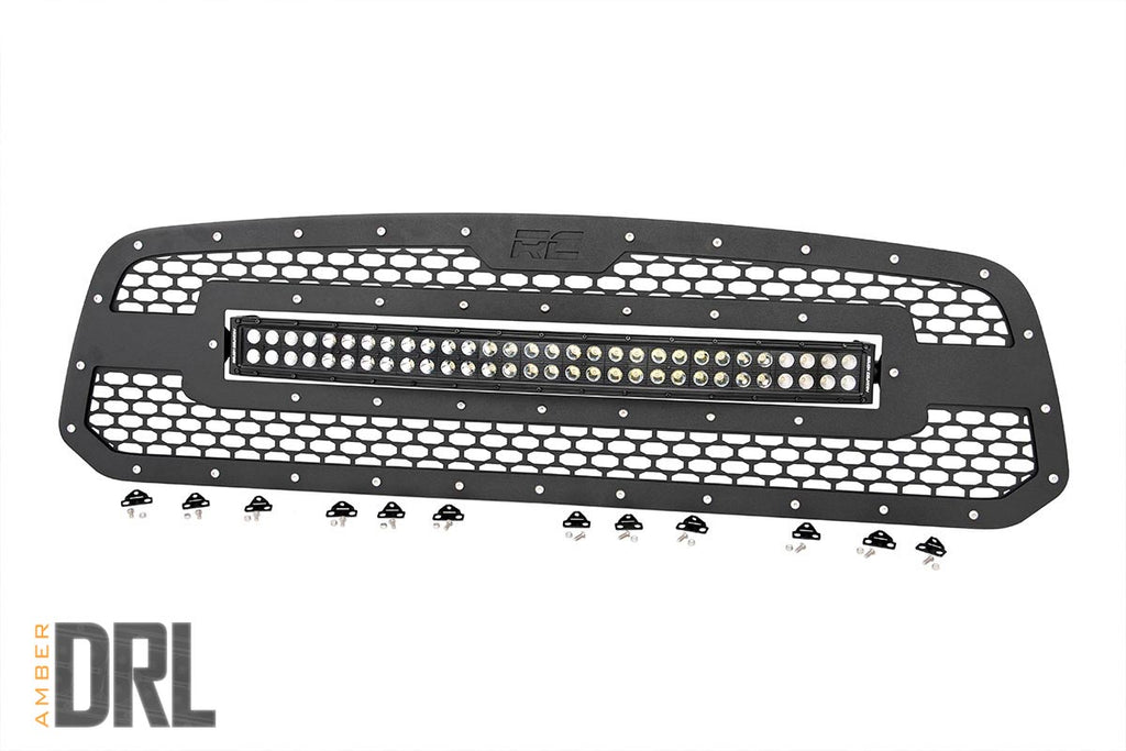 Rough Country Mesh Grille | 30" Dual Row LED | Black | Amber DRL | Ram 1500 (13-18 & Classic)