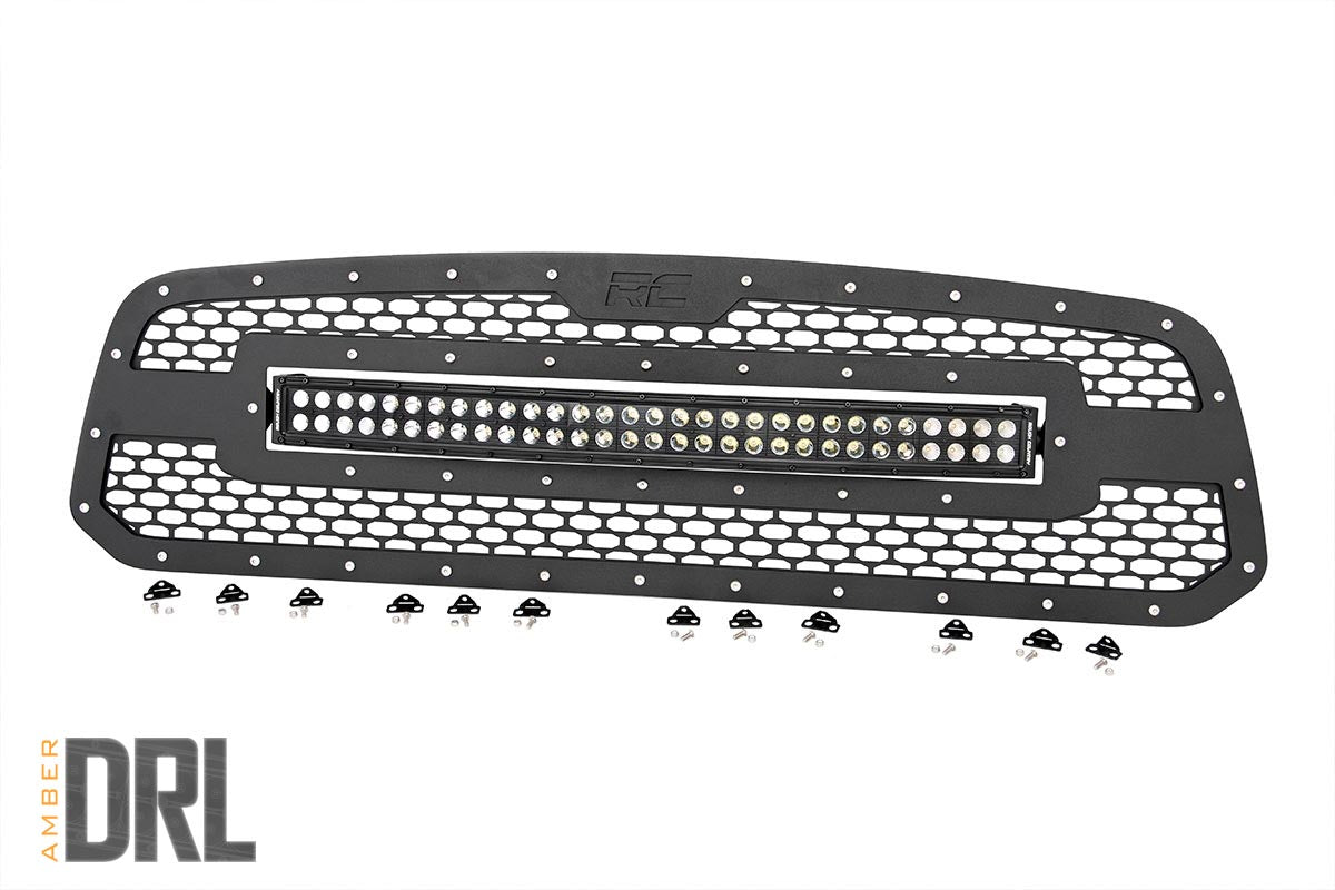 Rough Country Mesh Grille | 30" Dual Row LED | Black | Amber DRL | Ram 1500 (13-18 & Classic)