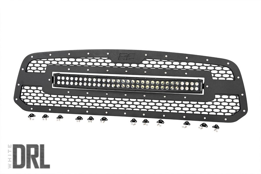 Rough Country Mesh Grille | 30" Dual Row LED | Black | White DRL | Ram 1500 (13-18 & Classic)