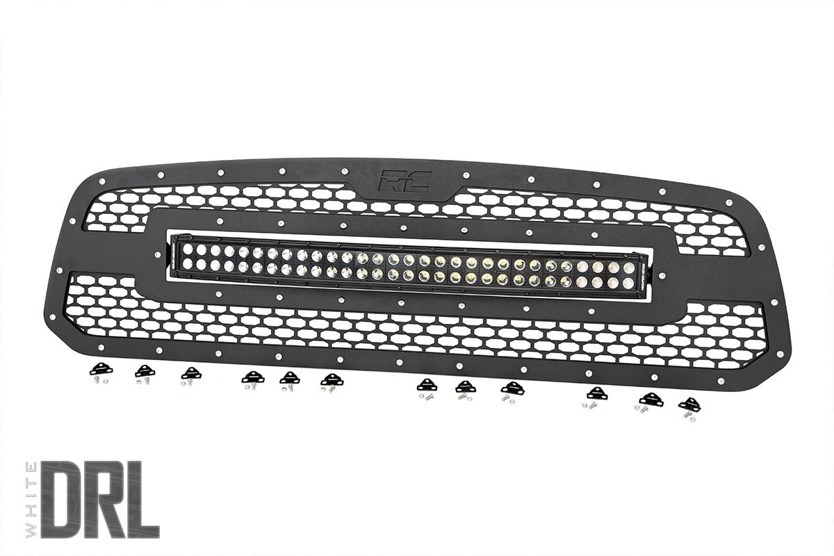 Rough Country Mesh Grille | 30" Dual Row LED | Black | White DRL | Ram 1500 (13-18 & Classic)