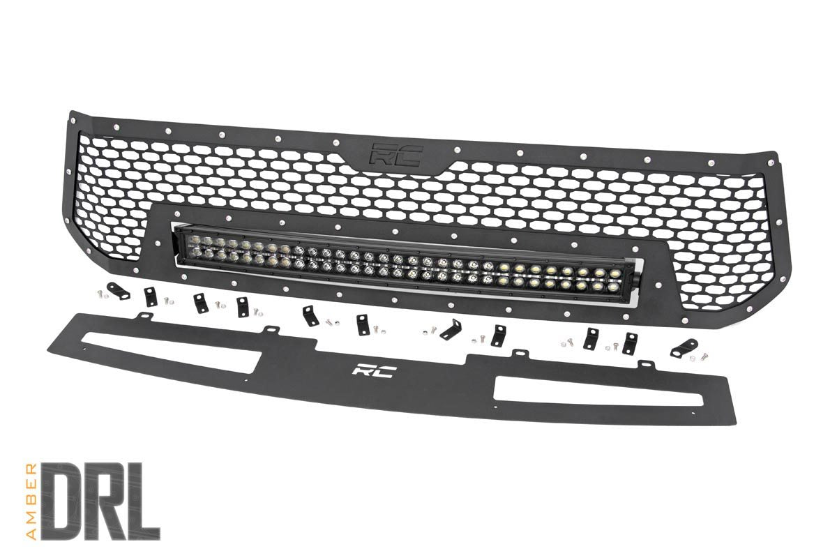 Rough Country Mesh Grille | 30" Dual Row LED | Black | Amber DRL | Toyota Tundra (14-17)