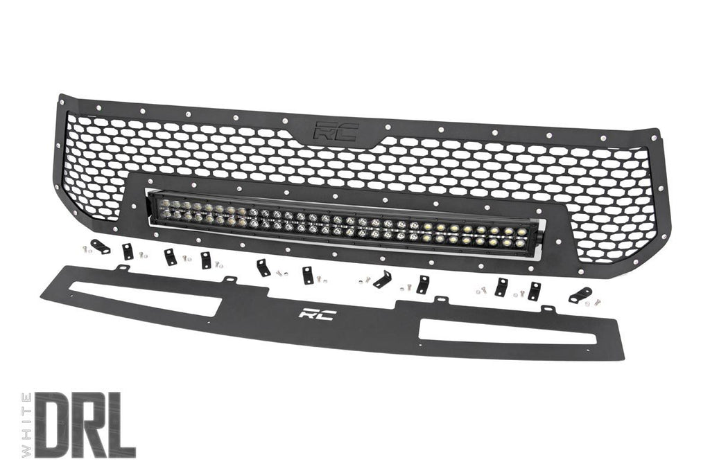 Rough Country Mesh Grille | 30" Dual Row LED | Black | White DRL | Toyota Tundra (14-17)