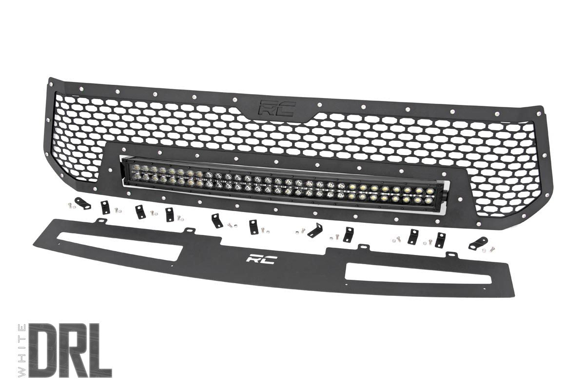 Rough Country Mesh Grille | 30" Dual Row LED | Black | White DRL | Toyota Tundra (14-17)