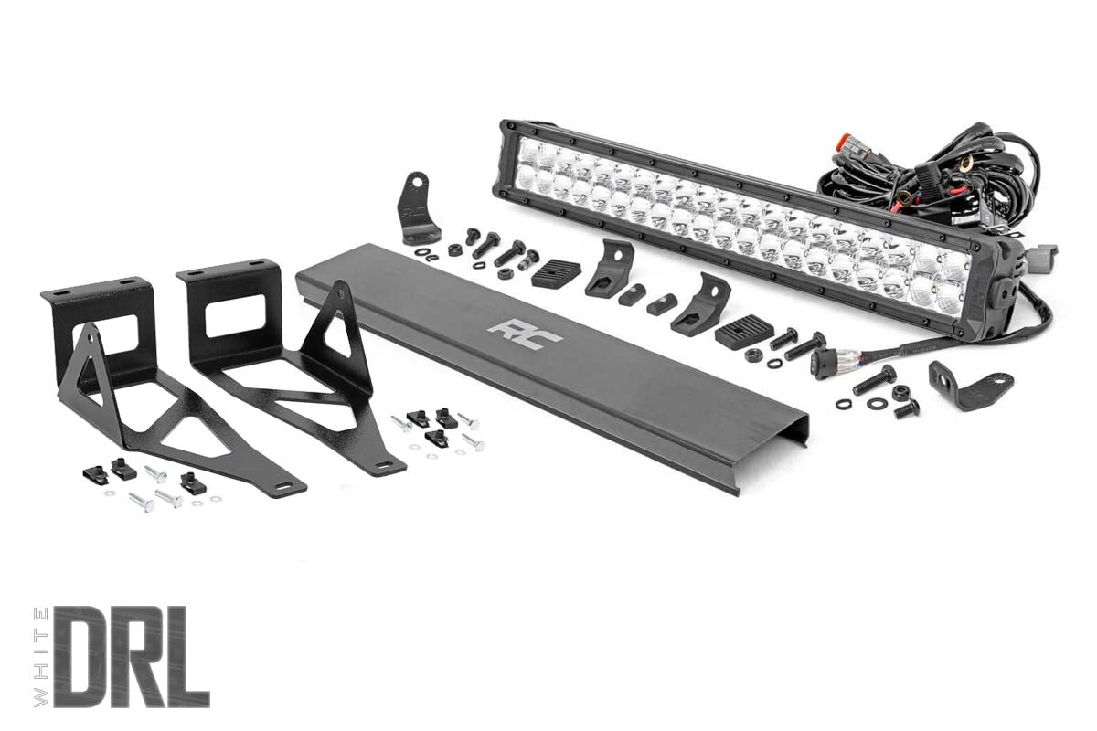 Rough Country LED Light | Bumper Mount | 20" Chrome Dual Row | White DRL | Ford Super Duty (05-07)