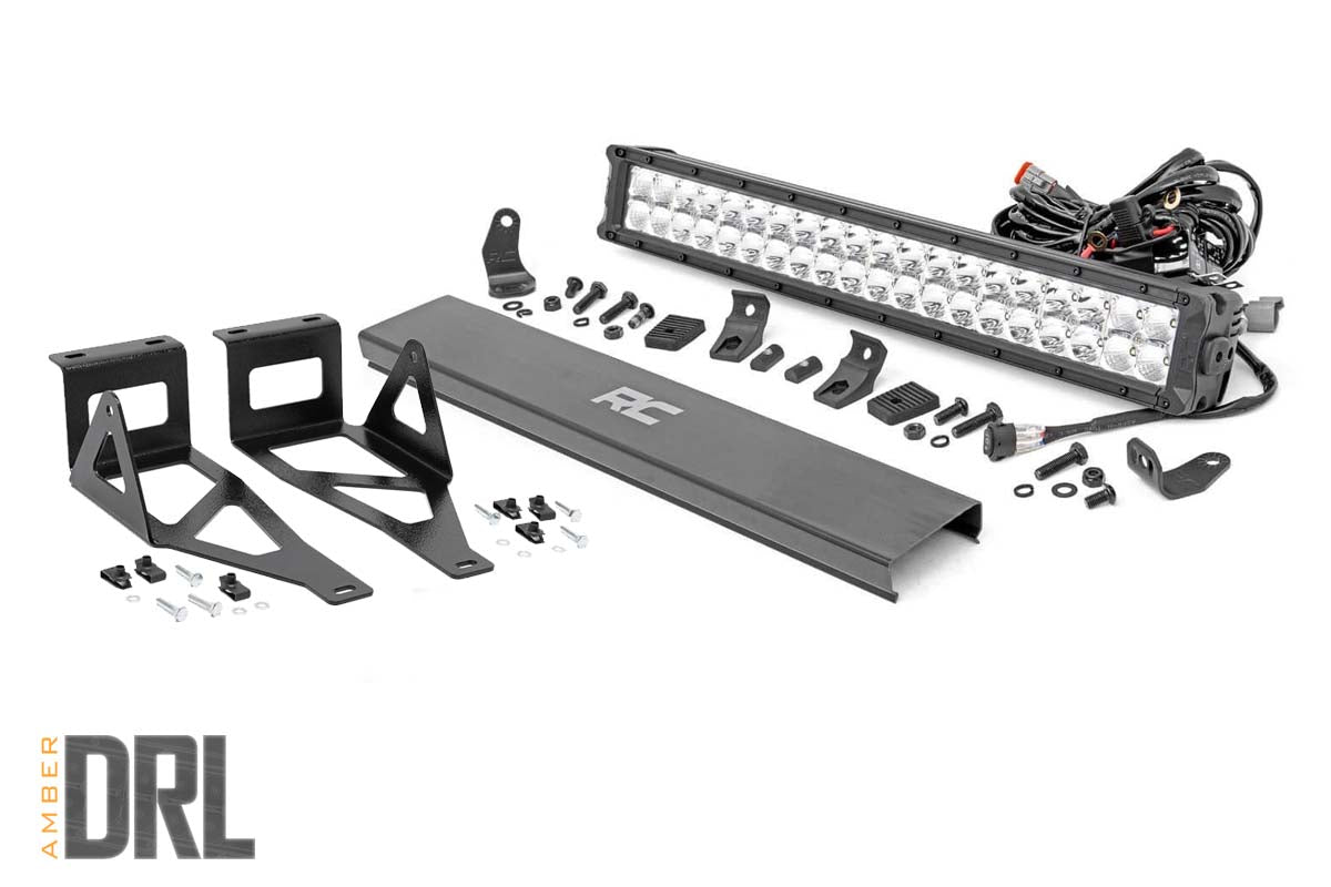Rough Country LED Light | Bumper Mount | 20" Chrome Dual Row | Amber DRL | Ford Super Duty (05-07)