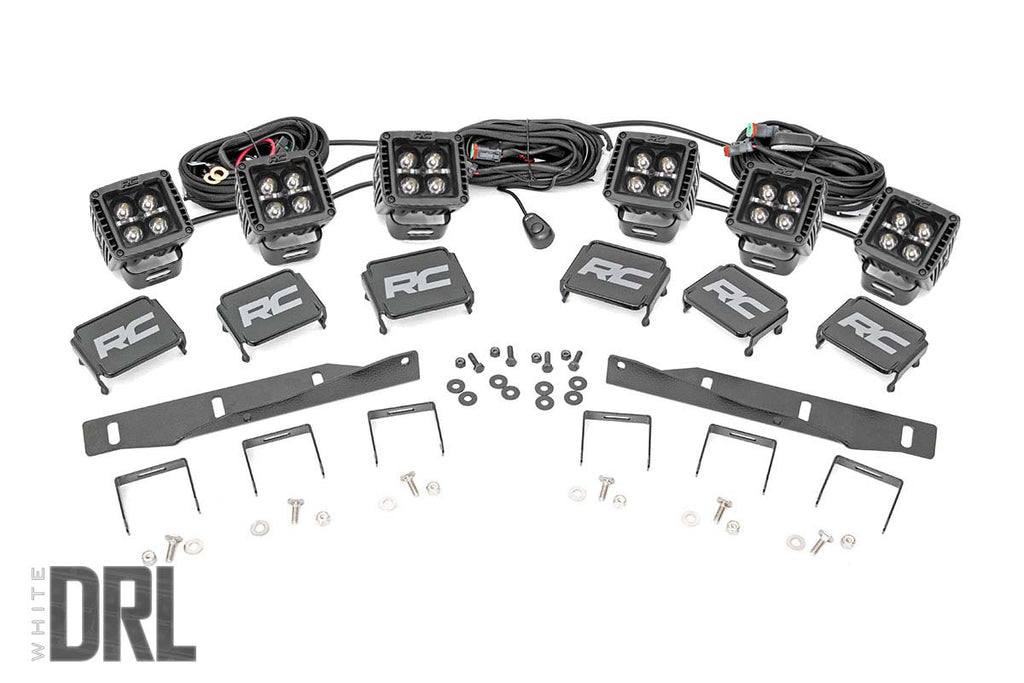 Rough Country LED Light | Fog Mount | Triple 2" Black Pair | White DRL | Ford Raptor (17-20)
