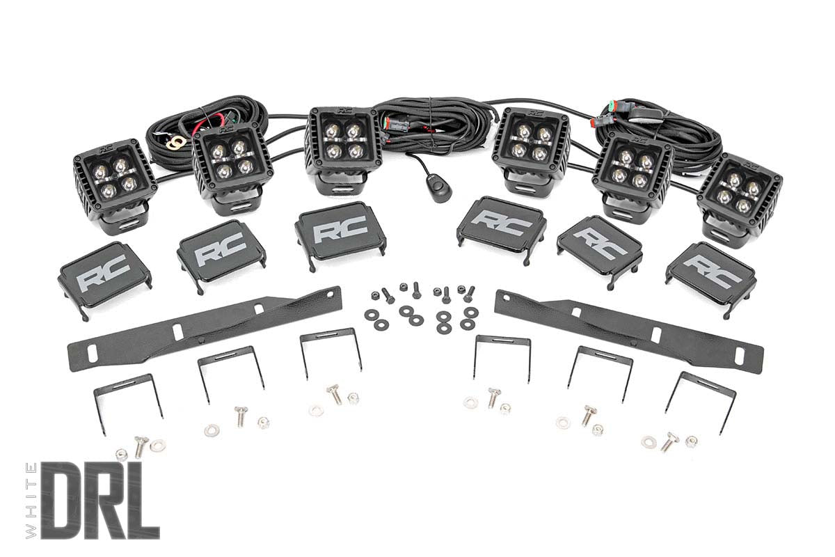 Rough Country LED Light | Fog Mount | Triple 2" Black Pair | White DRL | Ford Raptor (17-20)