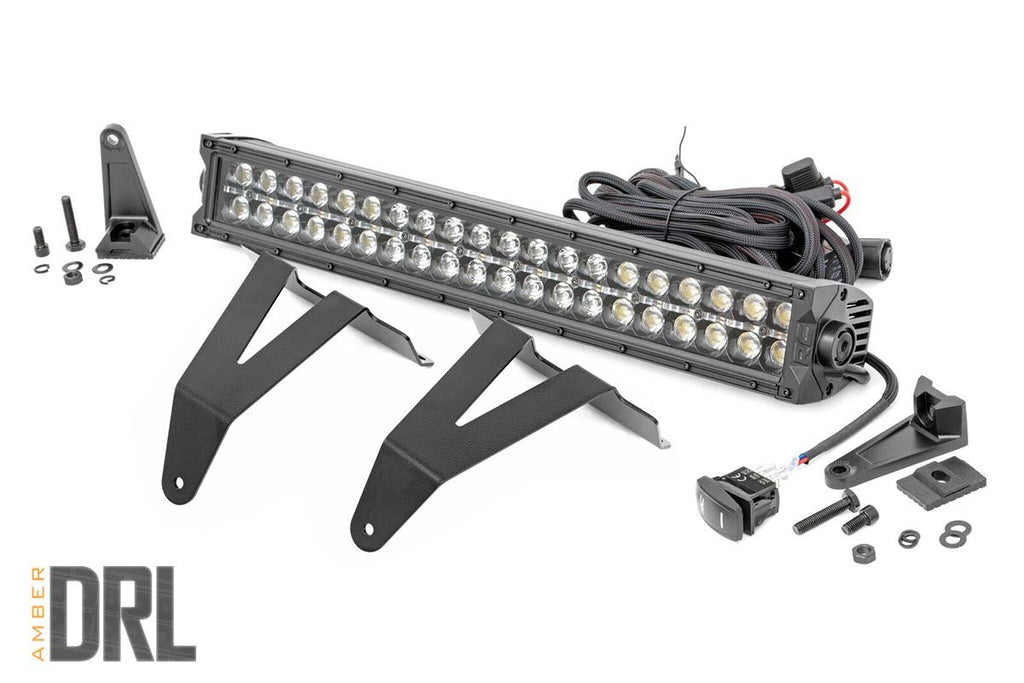 Rough Country LED Light | Bumper Mount | 20" Black Dual Row| Amber DRL | Ram 1500 (19-23)