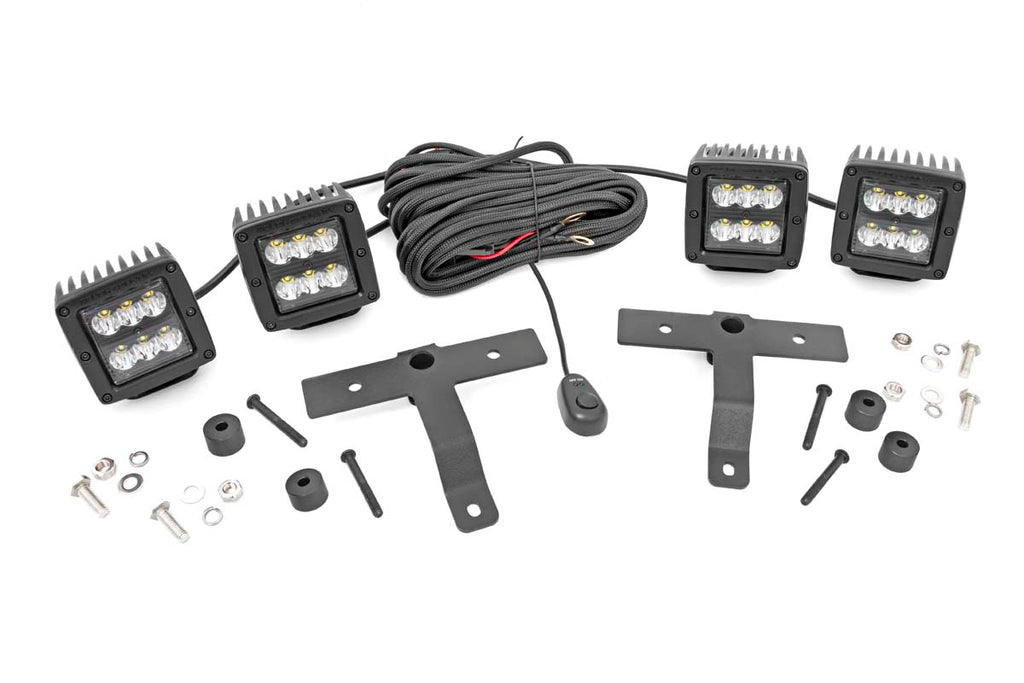 Rough Country Jeep Quad LED Light Pod Kit  - Black Series (18-21 JL / 20-21 Gladiator)