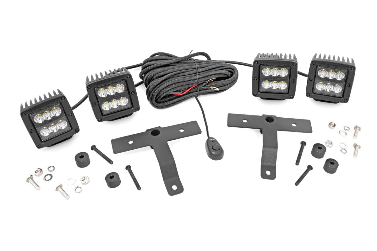 Rough Country Jeep Quad LED Light Pod Kit  - Black Series (18-21 JL / 20-21 Gladiator)