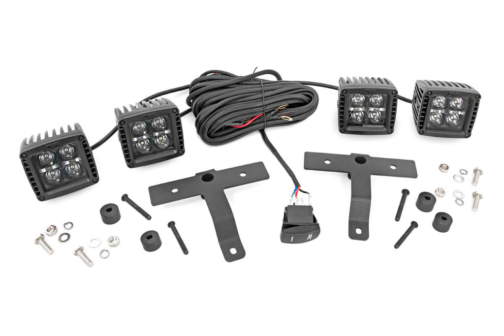 Rough Country Jeep Quad LED Light Pod Kit - Black Series w/ White DRL (18-22 JL / 20-22 Gladiator)