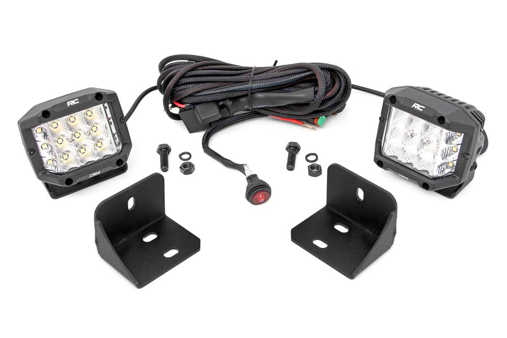 Rough Country LED Light | Rear Cab Mount | 3" Chrome Pair | Wide Angle | Can-Am Defender (16-22)