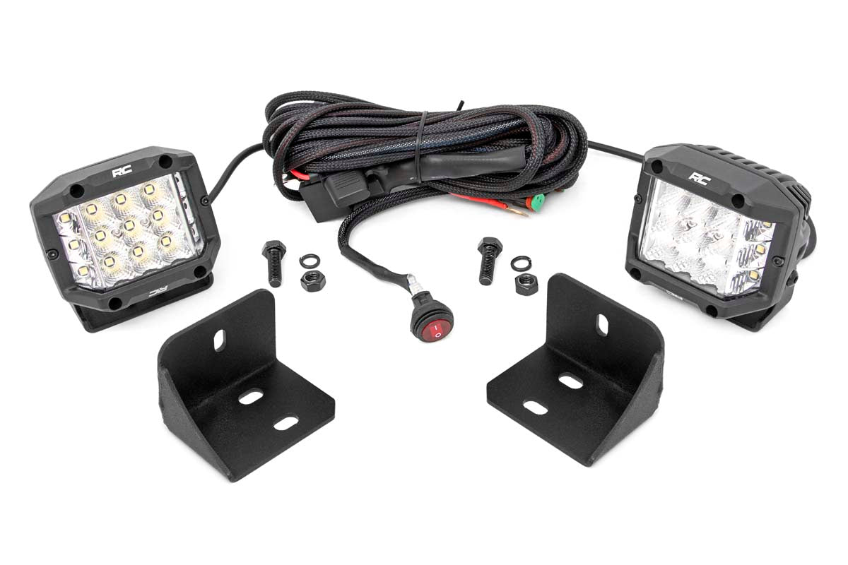 Rough Country LED Light | Rear Cab Mount | 3" Chrome Pair | Wide Angle | Can-Am Defender (16-22)