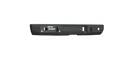 A texture black 2016-2019 Nissan Titan Stealth Rear Non-Winch Bumper with angular corners, built-in step, cutouts for lights, and bold ROAD ARMOR branding in white on the left; shown front-facing against a white background.