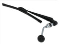 The Optional Accessory Manual Windshield Wiper Kit - All Models is shown with a black wiper arm, attached washer blade, and a metal connector at the base featuring a bent rod ending in a round black knob. The background is white.