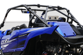 Close-up view of a blue Yamaha YXZ 2019 with Rear Shield-Gp (w/slots to fit OEM GYT harness) installed. The image features the roll cage, seats, dashboard, and exposed engine. YXZ 1000R SS branding appears on the side panel against a white background.