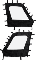 Two black, irregularly shaped fabric panels with zipper sections and multiple black straps with buckles line the edges. The panels are placed parallel to each other on a white background, appearing to be identical and possibly automotive or outdoor equipm