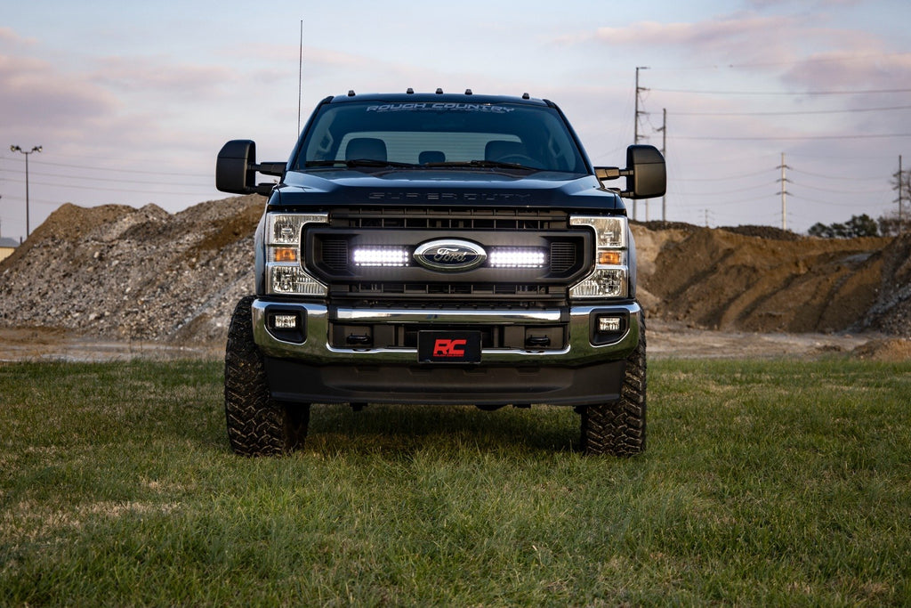 Rough Country LED Light Kit | Grille Mount | 10 Inch Black | Slimline | Ford Super Duty (20-21)