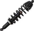 A black metal coil spring shock absorber with silver highlights, viewed at an angle on a white background. The component features a coiled spring wrapped around a cylindrical damper, commonly used in vehicle suspension systems.