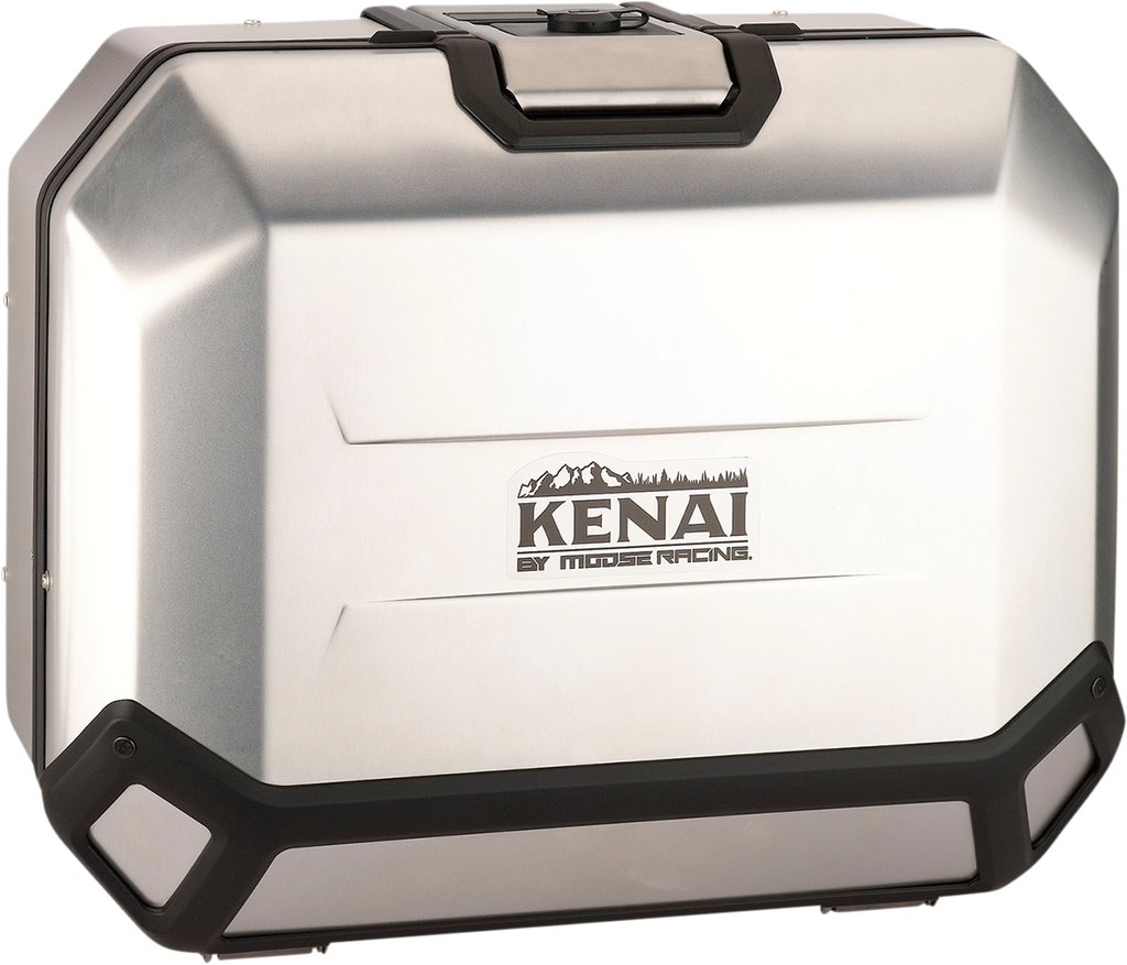A sturdy, rectangular silver metal case with black reinforced corners and a handle on top. The case features the logo “KENAI BY MOOSE RACING” with a mountain silhouette above the text on its front surface.