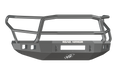 The 2014-2021 Toyota Tundra Stealth Front Non-Winch Bumper Lonestar Guard in textured black features a matte finish, angular lines, three horizontal bars, ROAD ARMOR branding at the center, an etched logo below, mounting slots, and a winch opening.