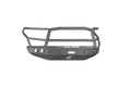 The 2014-2021 Toyota Tundra Stealth Front Winch Bumper Lonestar Guard in texture black is shown from the front, featuring angular contours, mounting points, a central ROAD ARMOR label, and a circular logo on the lower section.
