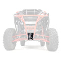 A black Polaris RZR Pro XP HMF Hitch Receiver (2020+) is mounted under the front center of the off-road vehicle, shown faded in the background, and protects undercarriage parts between the front wheels.