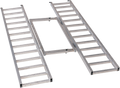 Three metal loading ramps, arranged with two parallel ramps and a connecting horizontal bar between them. The ramps have evenly spaced rungs and are set against a plain white background.