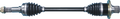 A constant-velocity (CV) axle shaft with black rubber boots on both joints, metal connectors at each end, and a central metal shaft. The shaft is used in vehicles to transfer rotational force from the transmission to the wheels.