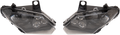 Two black and clear angular headlight assemblies are shown facing each other on a white background. Each headlight has three visible circular bulbs inside, with mounting tabs on the top edge of both units.
