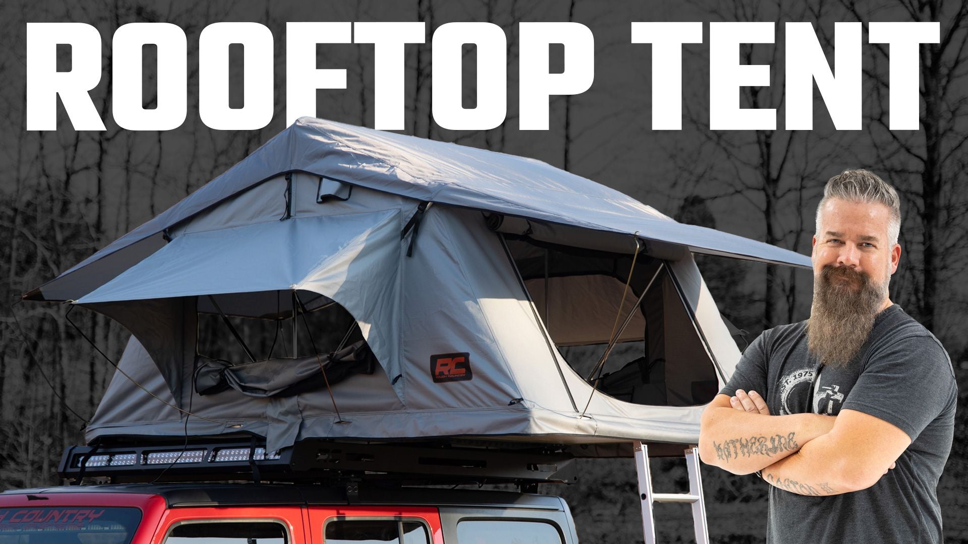Rough Country Roof Top Tent W/ Extenstion ladder | Rack Mount | 12 Volt Accessory & LED Light Kit