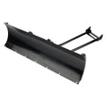 The Denali ATV Universal 50 Snow Plow Kit features a curved black metal blade with multiple bolts on its edge, attached to a sturdy mounting frame and handle with two support arms for easy attachment to vehicles or equipment.