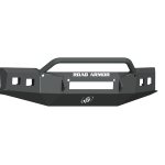 The 2019-21 Chevy 1500 Stealth Front Non-Winch Bumper Pre-Runner Guard in textured black features an angular design, pre-runner guard, cutouts for lights, reinforced corners, and “ROAD ARMOR” printed on the front.