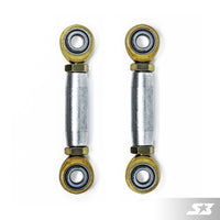 Two S3 Power Sports 2017+ Can-Am Maverick X3 HD Front Sway Bar Links are shown upright side by side, each with a silver shaft and gold-colored bearings and nuts at both ends, on a white background with a faint gray logo in the lower right.
