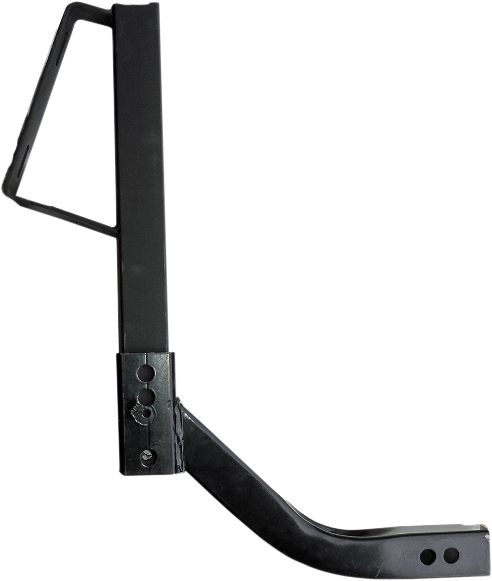 A black, L-shaped metal bracket with two mounting holes at the base and an angled support bar connecting the vertical and horizontal segments, viewed from the side on a plain white background.