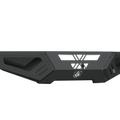 This image shows the 2017+ Ford F-250 Spartan Front Bumper by Road Armor in textured black, featuring bold, angular lines with geometric cutouts and a centered logo—designed for rugged, off-road use.