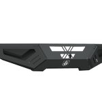 This image shows the 2017+ Ford F-250 Spartan Front Bumper by Road Armor in textured black, featuring bold, angular lines with geometric cutouts and a centered logo—designed for rugged, off-road use.