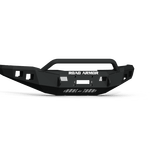 A texture black Stealth Front Winch Bumper with Pre-Runner Guard for 2018-2020 Ford F-150; fits Warn M12000, Smittybilt XRC winches; features rugged, angular design, accessory mounting holes, and ROAD ARMOR branding. Plain white background.